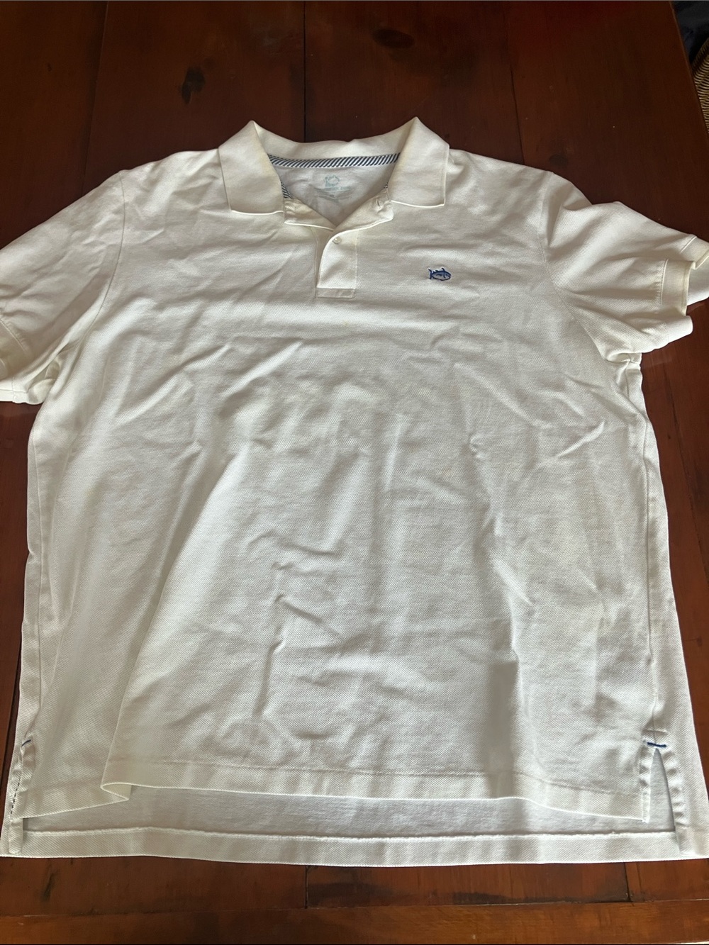 Southern Tide Men's Button-Down Polo in Cream with Blue Fish Logo